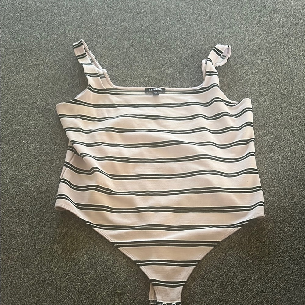 Express Pink and Black Striped Bodysuit